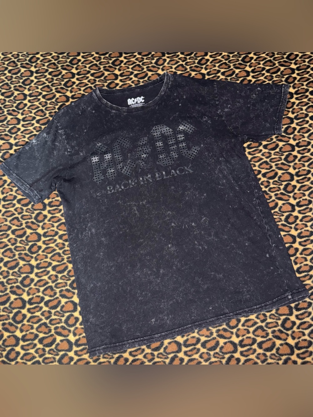 AC/DC Back in Black Acid Wash Studded Graphic T-Shirt Size Medium